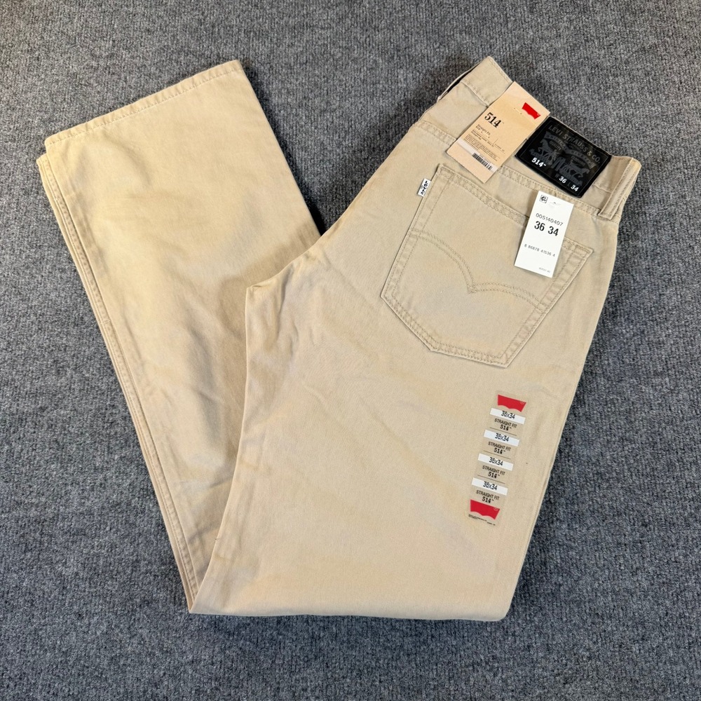 Levis 514 Straight Fit Mens Khaki Tan Cotton Twill Pants 36x34 NWT‎ 3303
